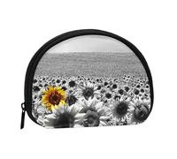 WKSGDSG Petit porte-monnaie avec fermeture éclair, mini porte-monnaie en toile avec porte-clés, sac de rangement pour cartes de crédit et carte d'identité, Tournesols noirs et blancs, Taille unique