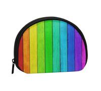 WKSGDSG Petit porte-monnaie avec fermeture éclair, mini portefeuille en bois coloré arc-en-ciel, porte-monnaie portable pour femmes et filles, sac de monnaie tendance en toile avec porte-clés, sac de