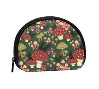 WKSGDSG Petit porte-monnaie avec fermeture éclair, motif champignons brillants, mini portefeuille portable pour femmes et filles, sac de monnaie tendance en toile avec porte-clés, sac de rangement