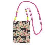 WKSGDSG Pochette de téléphone à bandoulière pour homme et femme, sac portefeuille à fleurs et vaches, petit sac à bandoulière pour les essentiels de voyage, sac à main étanche avec blocage RFID