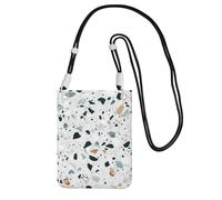 WKSGDSG Pochette de téléphone à bandoulière pour homme et femme, sac portefeuille Terrazzo blanc, petit sac à bandoulière pour les essentiels de voyage, sac à main étanche avec blocage RFID, sangle