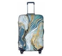 WKSZCYHLKL Housse de protection élastique pour valise, azurite, bleu sarcelle et feuille d'or à motif marbré, blanc, M