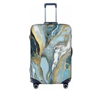 WKSZCYHLKL Housse de protection élastique pour valise, azurite, bleu sarcelle et feuille d'or, blanc, S