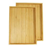 WKWKER Lot de 2 Plateaux de Service rectangulaires Portables Bambou pour Cuisine, Salle à Manger, Snack, Fruits, TV, lit (Naturel)