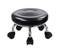 WKWKER Modern Roller Seat PU Cuir Bas Rond Rolling Stool Swivel Petit Tabouret avec roulettes universelles pour Home Office Garage Shop Fitness Sport, H: 21.3cm (Noir)