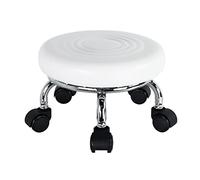 WKWKER Siège à roulettes Moderne PU Cuir Bas Tabouret Roulant Rond Petit Tabouret pivotant avec roulettes universelles pour Home Office Garage Shop Fitness Sport, H: 21.3cm (Blanc)