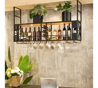 WLABCD Barre de Vin Restaurant Restaurant Bouteille de Vin Mural, Suspension Industrielle Titulaire de Verre À Vin 2-Niveaux Décoration de La Maison À La Maison Plafond À L'Envers Le Vin,100X30X80Cm