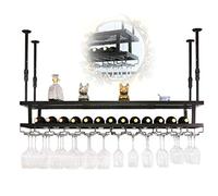 WLABCD Grille de Vin, Bar, Restaurant, Porte-Verre À Vin, Home 2-Tiers Suspendus Noir Plafond Decoration Tablette Titulaire Du Vintage Industriel, Pour Restaurants,80X30Cm
