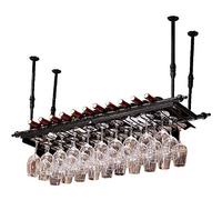 WLABCD Racque de Vin Accueil Porte-Restaurant Bar S, Plafond Réglable Hauteur Hauteur Mural Suspendu Bouteille de Vin de Bouteille de Vin En Métal Vin de Verre Vintage Vintage,Black150 * 30Cm