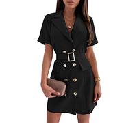 Wlabe Femme Slim Fit Mini Robe de Soirée Chic Veste de Loisirs Tailleur Longue Robe Moulante COL V