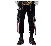 Wlabe Homme Pantalon Casual Cargo Chino Sport Jogging Pantalon Slim Fit Pantalon Jogging Bas de Survêtement Hip Hop Noir Pantalon De Sport Multi-Poches Streetwear (Rouge, XXL)