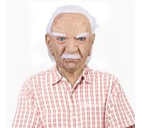 Wlabe Masque de vieil homme masque en Latex horrible avec perruque masques de visage drôles réalistes pour adultes Cosplay grand-mère grand-père couvre-chef Halloween décoration (B)