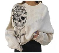 Wlabe Printemps Hiver Nouvelle Noël Mode Tops Sweat à Capuche Femme, Saint Valentin Noël Sweat Imprime Tête de Mort Papillon Sweat Shirt Hiver Chaud Pull Mode Décontractée T-Shirt