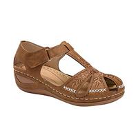 Wlabe Sandales d'été pour Femmes Plate-Forme Sandale en Cuir avec Boucle Bout fermé Chaussures Bride à la Cheville à Talons Vintage Plage Espadrilles Sandales