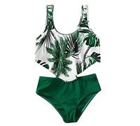 Wlabe Tankini Maillot De Bain Jupette 2 Pieces pour Enfant Filles Maillot De Bain 2 Pieces Fille Crop Top Fille 12 Ans Maillots De Bain Tankini pour Filles Voyage Plage Mer Piscine (13-14 Ans), Vert
