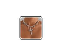 Wlahm Collier ras du cou en argent avec pendentif en forme de croix pour femme, collier ras du cou gothique unique punk Halloween rock bijoux cadeaux, Large, Métal, Pas de gemme