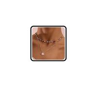 Wlahm Collier ras du cou en perles de riz colorées pour femme, simple et léger avec pendentif en forme de fleur, collier à chaîne fine pour la plage, fête, bijoux cadeaux, Large, Métal, Pas de gemme