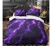 WLASDBOCP éclairs Violets 3D Imprimé Housse de Couette 3 pièces Microfibre léger Conception de tempête Fantastique Drap de Couette 2 taies Lavable Machine déco Chambre Couple Single（140x200cm）