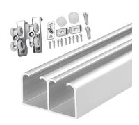 WLCGYD Rail Porte coulissante 4ft 5ft 6ft 8ft 10ft 20ft 12ft Aluminium Double Pocket Door Hardware Kit, Bypass Closet Sliding Door Track Kit for 2 Door System,Slide Smoothly Quietly(Silver,18ft)