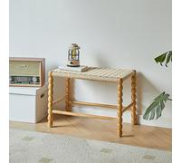 WLCNYL Banc à Chaussures d'entrée en Bois Massif avec Corde tressée à la Main et Pieds en Bois d'hévéa, idéal comme Tabouret de Coiffeuse, Table d'appoint ou Table Basse (60 x 35 x 42 cm, Jaune)