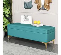 WLCNYL Banc Ottoman de Rangement pour Chambre à Coucher, Banc à Chaussures de Luxe rembourré en Cuir synthétique, Repose-Pieds de Rangement Moderne pour entrée, Salon (120 x 40 x 43 cm, Bleu)