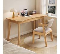 WLCNYL Bureau d'ordinateur avec 2 tiroirs, Bureau à Domicile Moderne, Table d'étude, Bureau d'écriture incurvé en Bois Massif (39 Pouces, Naturel)