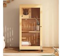 WLCNYL Cage pour Chat à 3 Niveaux, Parc en Bois pour Chat, enclos pour Chat, avec éclairage, Verre trempé, Respirant, Couleur Bois Originale, avec Plateformes, pour Chatons et Petits Animaux (60 x