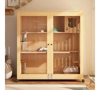 WLCNYL Cage pour Chat à 3 Niveaux, Parc en Bois pour Chat, enclos pour Chat, avec éclairage, Verre trempé, Respirant, Couleur Bois Originale, avec Plateformes, pour Chatons et Petits Animaux (120