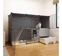 WLCNYL Cage pour Chat, enclos à 2/3 Niveaux, Parc pour Chat à Monter soi-même, Cage d'intérieur avec bac à litière, Grande Maison pour Chat, Parc Amovible, Noir, Charge 20 kg (43,7 x 19,2 x 28,7 p