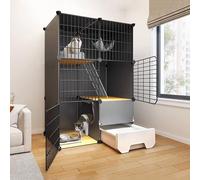 WLCNYL Cage pour Chat, enclos à 2/3 Niveaux, Parc pour Chat à Monter soi-même, Cage d'intérieur avec bac à litière, Grande Maison pour Chat, Parc Amovible, Noir, Charge 20 kg (29,5 x 19,2 x 42,9 p