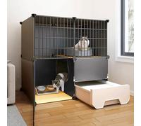 WLCNYL Cage pour Chat, enclos à 2/3 Niveaux, Parc pour Chat à Monter soi-même, Cage d'intérieur avec bac à litière, Grande Maison pour Chat, Parc Amovible, Noir, Charge 20 kg (29,5 x 19,2 x 28,7 p