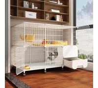 WLCNYL Cage pour Chat, enclos pour Chat d'intérieur, Grand Parc pour Chat, Parc pour Animaux avec bac à litière, Niche métallique Amovible, Cage Mobile pour Chat, Charge 20 kg, Blanc (43,7 x 15,3