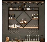 WLCNYL Casier à vin Mural avec lumières LED, Support de Verre à vin Suspendu en métal Moderne, étagère d'affichage de Bouteilles d'alcool, étagères murales en Fer avec Supports de Rangement de vin