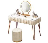 WLCNYL Coiffeuse avec Miroir éclairé - Coiffeuse de Maquillage avec 3 Options de lumière de Couleur, luminosité réglable - Coiffeuse avec Grands tiroirs et Tabouret - Ensemble de Coiffeuse pour Fil