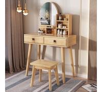 WLCNYL Coiffeuse avec Miroir et tiroirs, Coiffeuse avec Tabouret, Meuble de Maison, Coiffeuse de Chambre à Coucher, Ensemble de tabourets, pour Chambre à Coucher, Fille et Femme (Couleur : Bois)