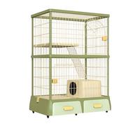 WLCNYL Enclos pour Chat à 2 Niveaux, Grande Cage, Parc pour Chat, Maison d'intérieur, Amovible, avec bac à litière, Grillage métallique, avec 2 tiroirs, pour Petits Animaux (Vert)