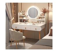 WLCNYL Ensemble de Coiffeuse avec Miroir éclairé | Table de Maquillage avec étagère de Rangement et tiroirs | Bureau de Coiffeuse avec Chaise Confortable | 3 Modes d'éclairage de Couleur Luminosité
