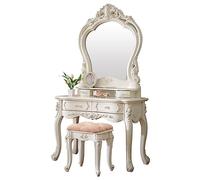 WLCNYL Ensemble Miroir et Table de Maquillage, Coiffeuse de Luxe de Style européen, Coiffeuse avec Tabouret rembourré, Table de Maquillage avec 4 tiroirs, Meubles de Chambre à Coucher, Cadeaux pour