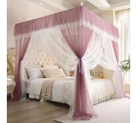 WLCNYL Rideaux de lit à baldaquin, 4 Coins, Rideau à baldaquin de Princesse for Filles et Adultes, Double Couche en Dentelle Confortable, Rideau à Volants for lit Queen Size, King Size