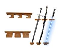 WLDDFF Sword Support mural vertical pour Katana, sabre laser, samouraï, hache (marron, 3 trous)