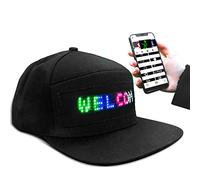 WLDOCA Casquette de Baseball LED colorée programmable avec contrôle par Application Bluetooth Rechargeable par USB Lumineuse pour fêtes Sportives Concerts carnavals Bars Clubs de Noël,Noir,A