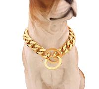 WLDOCA Collier de chaîne pour Chien doré de 15 mm pour Les Chiens de Taille Moyenne, Acier au Titane Acier Inoxydable Collier de chaîne pour Chien Pitbull,d'or,20 inches