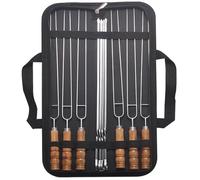 WLDOCA Ensemble de 10 brochettes de Barbecue avec Sac de Rangement, 6 brochettes à Double Broche avec Manche en Bois et 4 Plates brochettes en Acier Inoxydable pour Griller