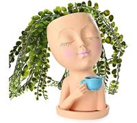 WLDOCA Vase Visage, Pot de Fleurs en Forme de Visage avec tête de Pot de Fleurs pour Plantes d'intérieur en résine avec Trou de Drainage. Statue de Femme Mignonne pour décorer, Cadeau,B