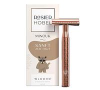 WLDOHO® Rasoir de Sûreté pour Rasage Humide en Métal pour un Rasage Manuel Sans Plastique, Doux pour la Peau et Écologique I Rasoir pour Hommes et Femmes I Rasoir avec 5 Lames | MINOUK Rose