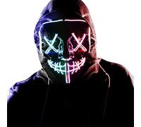 Wlevzzor Masque D'Halloween Effrayant à Led, Masque De Cosplay Lumineux Au NéOn, Fil éLectroluminescent Pour Adultes Et Enfants, Pour FêTes, éVéNements Et Cadeaux D'Halloween (Bleu Orange)