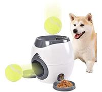 WLFRHD Lanceur de balle de tennis automatique pour chiens, machine interactive avec 2 boules, plateau plat pour distribution de nourriture, distributeur de récompenses alimentaires, robuste, gris