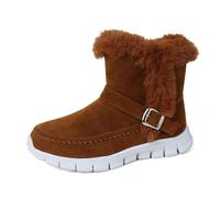 WLH Alexanders Bottines d'hiver chaudes for femmes, bottines à enfiler, doublées de fourrure, confortables et élégantes, style mocassin décontracté. Bottes(Brown,4)