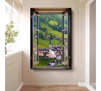 WLH Alexanders Décoration murale avec vue sur la fenêtre, ciel, chaîne de montagnes, forêt, prairie, nature sauvage, paysage rustique coloré decoration murale(Color6,50 * 70cm)