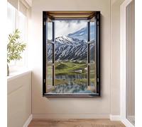 WLH Alexanders Décoration murale avec vue sur la fenêtre, ciel, chaîne de montagnes, forêt, prairie, nature sauvage, paysage rustique coloré decoration murale(Color3,80 * 120cm)